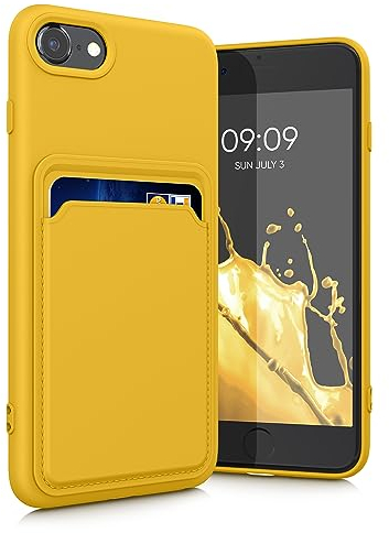 kwmobile Case Compatible with Apple iPhone SE (2022) / iPhone SE (2020) / iPhone 8 / iPhone 7 Case - TPU Phone Cover with Credit Card Holder - Radiant Yellow