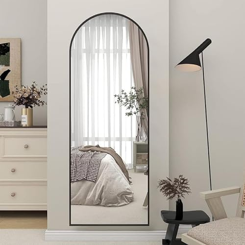 Goezes Standspiegel Bogen 150x50cm Groß Ganzkörperspiegel HD Bodenspiegel Wandspiegel mit Rahmen, Full Body Mirror für Schlaf-, Wohn-, Ankleide-, hängend oder an die Wand gelehnt (Schwarz)