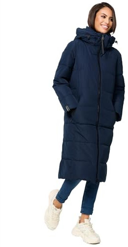MARIKOO Damen Winterjacke Stepp Winter Jacke gesteppt lang warm Kapuze B989 [B989-Zurar-Navy-Gr.XS]