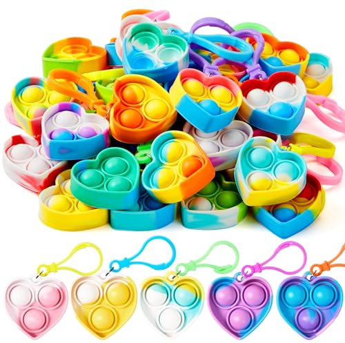 JOYIN 30 Stück(Herz) Pop-Schlüsselanhänger, Mini-Fidget-Spielzeug, , Partygeschenke für Kinder von 4–8, Popit Keychain für Kinder Jungen Mädchen Mitgebsel Kindergeburtstag