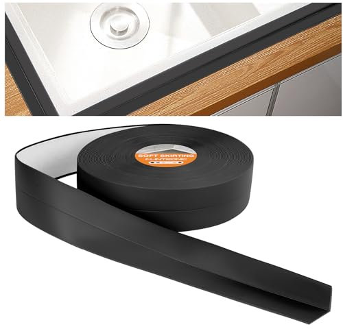 flintronic Joint Salle de Bain, 20m*38mm (19+19mm) Bande Etancheite Autocollante, Ruban D'étanchéité Auto-Adhésif en PVC pour Baignoire, Salle de Bain, Cuisine, Anti-moisissure, Calfeutrage(Noir)