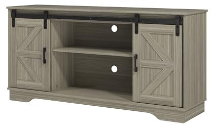 Panana Coffee Bar Storage Cabinet with Barn 2 Sliding Doors Buffet Farmhouse Cabinet Living Room TV Stand (Natural)