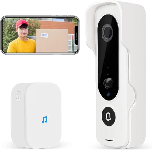 JeaTone Campanelli video 1080p Radiotelefono con cicalino, angolo di vista 166°, rilevamento del movimento, audio bidirezionale, ip64 impermeabile, SD e cloud di archiviazione, PIR Human Detection