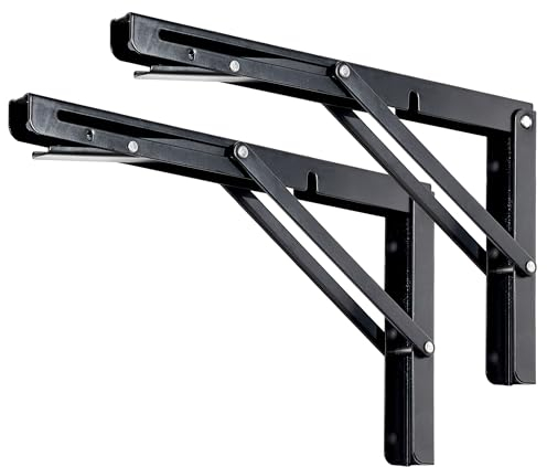 Toirxarn Folding Shelf Brackets Black 16 Pack of 2 – Heavy Duty Wall Mounted Foldable Shelf Support for Garage, Kitchen, Workbench, RV, Outdoor – 80kg Load Capacity, Cold Rolled Steel
