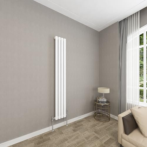 Sky bathroom | 1600x236mm - Modern White Vertical Single Panel Oval Column Radiator Central Heating Designer Radiator