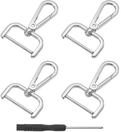 QUARKZMAN 4pz Ganci Girevoli con Moschettone, 32mm(1.25) Chiusura Girevole in Metallo, Ring a D Gancio a Scatto Staccabile Metallo con Cacciavite per Creazione Borse Portachiavi, Argento