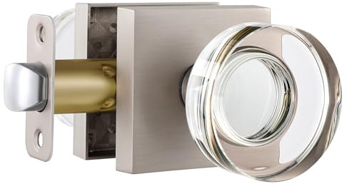naubea Passage Crystal Door Knobs Interior, Square Brushed Nickel Satin Nickel Glass Handles for Closet, Hallway