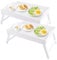 SHUESS 2 Pack White Bamboo Bed Tray - 41.5 x 30 x 20.5 cm Breakfast Tray with Folding Legs - Trays for Eating on Lap, Ideal for Bed, Sofa, Eating, Platters, Working, Serving, and Drawing