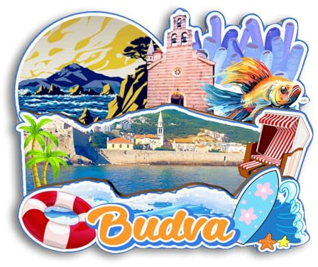 Quwsne Kühlschrankmagnet Budva Montenegro Kühlschrankmagnet Stadt Reise Souvenirs Touristengeschenke 3D klassische Sehenswürdigkeiten handgefertigt Handwerk Heimdekoration 2389