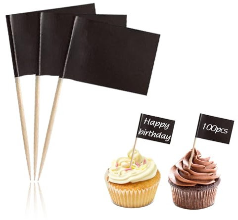 EFIVS ARTS 100 Pcs Blank Flag Toothpick Black Paper Cheese Markers Food Labels for Cake Toppers Charcuterie Cheese Board Cocktail Food Decorations