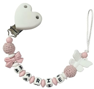 Schnullerkette mit Namen Mädchen weiß rosa Schmetterling