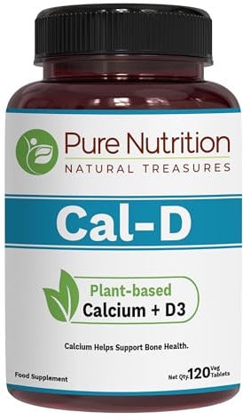Pure Nutrition Cal D - Plant Based Calcium with VIT D3 K2 & Magnesium | 120 Tabs | 500mg Vegan Calcium per Serving | Supplement for Bone Health