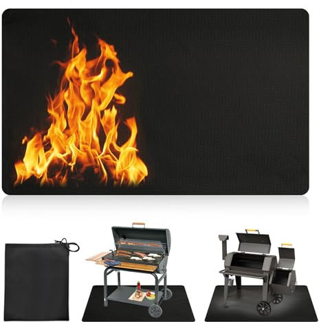 Feuerfeste Unterlage 122x165cm, Feuerfeste Matte für Kaminofen, Funkenschutzplatte Kaminofen Unterlage, 3 Schicht Silikon Glasfaser Brandschutzmatte Grillmatte, Bodenschutzmatte für Kamine Bodenblech