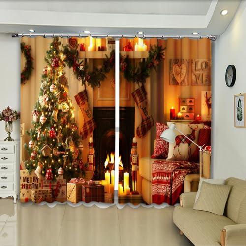 Curtain Rotes Weihnachtsbraun Blackout Curtain Weich Gardinen Wohnzimmer Waschbar Vorhang mit ösen Verdunklungsvorhänge Polyester Gardinen Vorhänge Living Room Scheibengardinen 2x140x260cm