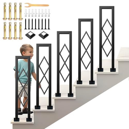AIOJXHY Treppengeländer Schwarz U Förmiger Handlauf Innen, Eisengeländer Bodenmontage Handläufe, Modern Ziergeländer Raumspartreppe für Korridor, Eingang und Außen (Schwarz, 110 cm)