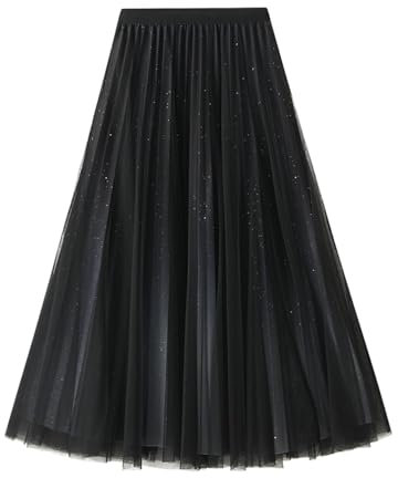 Jupe en Tulle Femme Dégradé- Jupe Mi-Longue Taille éLastique-Jupe Plissee Vintage De FêTe Soiree Mariage Bal Cocktail Parties Mardi Gras Carnaval Mesh Bouffante Chic et éLéGante Jupes