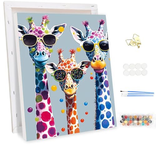MEIYUDA Peinture par Numero Adulte avec Cadre Animaux, Girafes Cool DIY Peinture à l'huile par Numéros sur Toile Artisanat avec Pinceaux Peintures Acryliques, Decoration Maison Cadeau 30x40cm