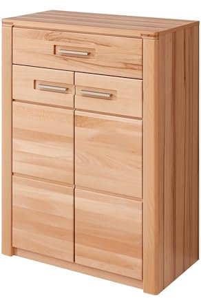 möbelando Schuhkommode >Nature One< 2 Türen, 1 Schublade, Kernbuche Teil-massiv FSC-Zertifiziert - Modernes Flurgarderoben Schuhregal mit viel Stauraum - 74/100 / 40 cm (B/H/T)