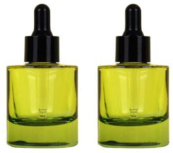 QUUPY 2Pcs 30ML/1OZ Green Glass Dropper Bottles Empty Thick Glass Bottle with Eye Droppers Refillable Droppers Essential Oil Bottle Cosmetic Containers