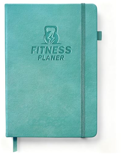 BIROYAL Trainingstagebuch Deutsch A5, mit 186 Trainingsseiten, Leder Cover | Trainingsbuch Krafttraining, mit Körpermessung, Meilensteine & Zielsetzung, 120g Papier, mit Stifthalter & Einstecktasche