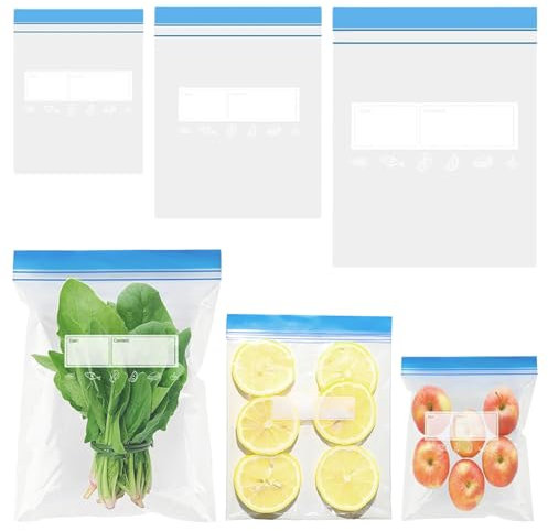 Xmart 70 Stück Gefrierbeutel Wiederverwendbare Ziplock Beutel Gefriertüten mit Zipper 3 Größen Silikonbeutel für Lebensmittel Zip Tüten Transparent Freezer Bags für Küche Gemüse Milch Snacks Fleisch