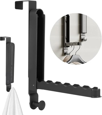 Weskjer Kleiderhaken Tür,Türhaken Schwarz,Aluminiumlegierung Handtuchhalter Ausziehbar Für 6 Kleiderbügel, Platzsparende Garderobenhaken Klappbar Kann Hängen Kleidung, Handtücher, Taschen