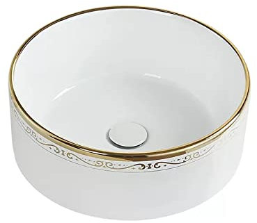 Fregadero redondo de cerámica de porcelana blanca para armario de tocador de hotel, tamaño pequeño con drenaje desplegable sobre el mostrador