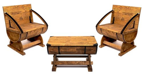 CREATIVE COOPER Gartenmöbelset aus Holz, Möbel für kleine Wohnungen, 2X Bank 1x Tisch, Faßmöbel, Barmöbel, Terrassenmöbel, fassbar