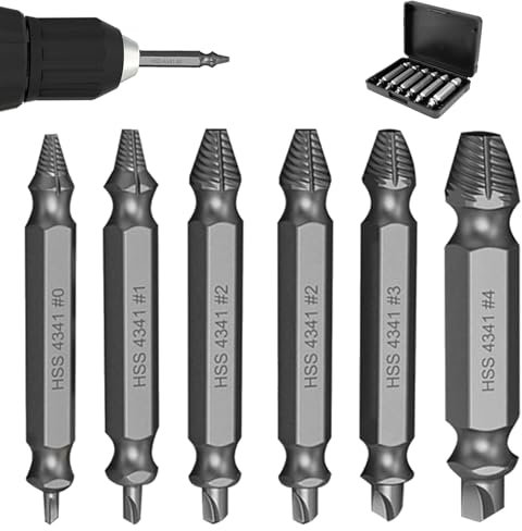 Raheem 6PCS Damaged Screw Extractor Set, Upgraded Model HSS 6542, Hardness 63-65HRC, Screw Grab Screw Removal Tool, Adult Gifts for Men, Double Ended for Damaged Broken Stripped Screws