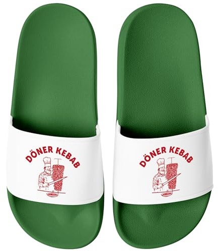 MoonWorks® Badeschlappen Lustig Bedruckt Döner Kebab Badelatschen Unisex mit Aufdruck Herren Damen Badeschuhe Gruen-weiss 42