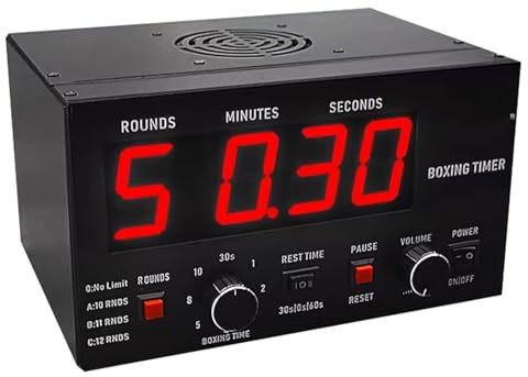 Temporizador de intervalos de Boxeo clásico Profesional, Temporizador de intervalos para Gimnasio con Pantalla LED y Sonido Ajustable, Tiempo de Entrenamiento seleccionables.(Red)