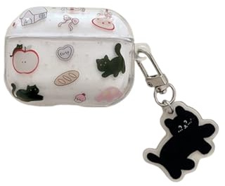 XINVHUA Earbuds Cover for Airpods Pro, Cute TPU Protective Case Black Cat Cartoon Pattern Style Compatible with Airpods Pro 2 for Girls Women.
