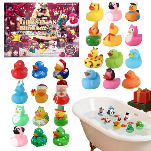 Weihnachtsenten Adventskalender | Mini Weihnachts Gummi-Entchen 24 Tage Adventskalender Set mit,Für Die Badewanne Spielspaß Für Kinder Zu Hause Und Unterwegs