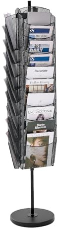 VEVOR Présentoir à brochures rotatif 10 niveaux, porte-brochures sur pied en maille à 30 pochettes, porte-revue en métal pour journaux, présentoir à magazines pour exposition, bureau, hôtel, salon