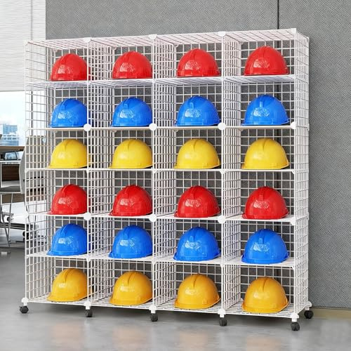 Stackable Safety Helmet Storage Boxes with Wheels, Large Adjustable Hard Hat Placement Organizer Rack, Floor-Standing Hardhat Stand for Construction Site/Workshop/Factory(White,57.5x14.6x56.7in)