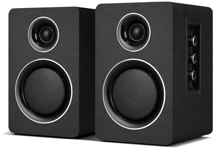 ZQMMSPK Active Bookshelf Speakers, 60W Computer Speaker with 3 Inch Carbon Fiber Woofer, External TV Speakers With Bluetooth 5.3, USB-C, AUX/RCA Input for PC/Turntable - Black Stereo Set