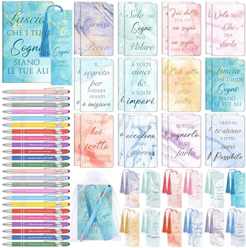 Sinmoe 24 Set Bomboniere Laurea Completi, Sacchetto Organza Segnalibro Nappine Quaderno Colorato Penna Stilo, Kit Laurea Ospiti Cerimonia Festa Gadget Regalini Frase Motivazionale Donna