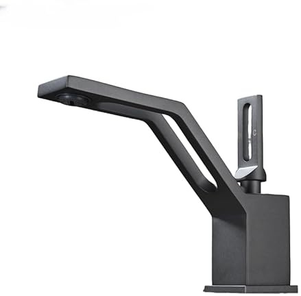 NURUGURE Robinet mitigeur monotrou en Laiton chromé Gris Anthracite pour lavabo de Salle de Bain, Couleur Gris Canon de Fusil, avec mitigeur Eau Chaude/Eau Froide