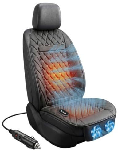 Ctopkatuo 12V Auto Klimasitzauflage - Kühlende Belüftung & Beheizbare Sitzauflage, 3D Mesh Gewebe, Leise Lüfter, Universeller Sitzbezug für Auto & SUV (Einzelsatz Schwarz)