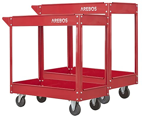 Arebos Werkstatt-Rollwagen Montagewagen | Werkzeugwagen | Belastbarkeit bis zu 100 kg | 2 Fächer - 2er Set