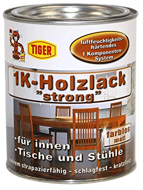 2x750 ml Tiger 1K-Holzlack 'strong' Matt Farblos Innen 1,5 Liter