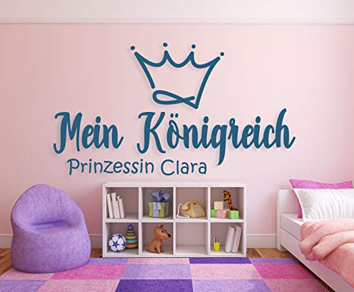 tjapalo® a71 Wandtattoo Prinzessin Name Wandtattoo mädchenzimmer Mein Königreich mit Krone und Namen, Farbe: flieder, Größe: B100xH58cm