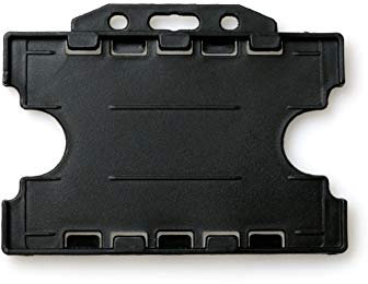 ALG ID Cards® Porte-badge double face rigide noir pour carte d'identité ou badge pour tour de cou (paysage/horizontal) – Fabriqué en Grande-Bretagne à partir de plastique recyclé