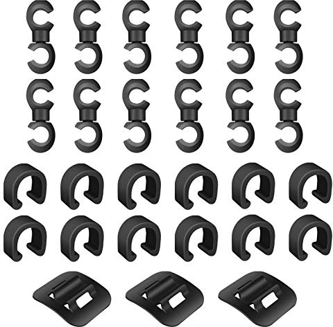 Set di 27 clip per cavi per bicicletta per cavi del freno, kit di fissaggio con supporto di guida a morsetto include 12 clip per bicicletta, 12 morsetti a S rotanti e 3 fibbie autoadesive