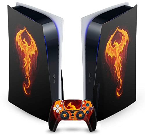 Head Case Designs Offizielle Christos Karapanos Drachen-Phönix Kunst Mix Vinyl Frontplatte Haut Gaming Aufkleber kompatibel mit Sony Playstation 5 PS5 Disc Edition Console & DualSense Controller