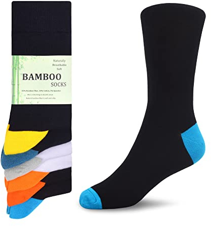 WeciBor Men's Bamboo Socks Breathable Soft Casual Socks 6 Pack - Size 8-12 - 4 Black/ 2 White