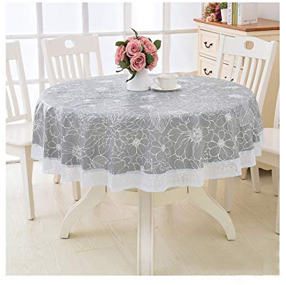 HUALEMEI Wasserdicht Tischdecke,Wiederverwendbare Kunststoff Tafeltuch Runde Picknick Tischtuch Für Indoor Outdoor Tischplatte Dekoration-B Diameter:137cm (54inch)