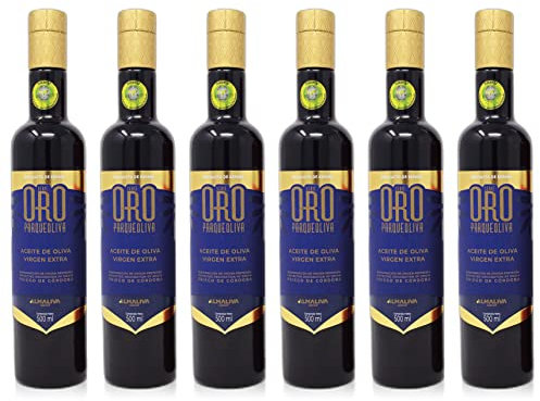 PARQUEOLIVA SERIE ORO - Natives Olivenöl Extra (Sorten Hojiblanca und Picuda) - Verpackung mit 6 Flaschen à 500 ml