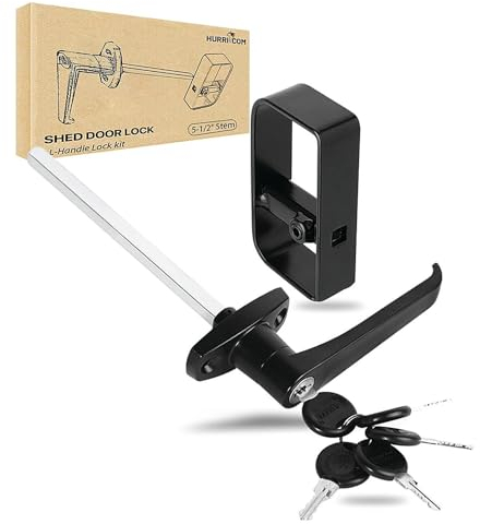 Shed Door L-Handle Lock Kit -Hurricom Shed Door Latch with 4-1/2 Stem,Shed Door Lock Matching Set Includes 4 Keys for Sheds Doors , Playhouses, Chicken Coops,Camper, RV, Garage Door(Black).