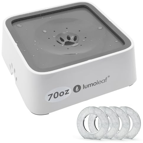 LumoLeaf Pet Water Bowl with Replacement Filter, 70oz/2L Large Capacity No-Spill Water Bowl for Dogs & Cats